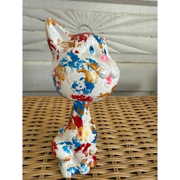 Vintage MCM Ceramic Nodder Bobber Head Cat Kitty Spatter Painted - Picture 8 of 10